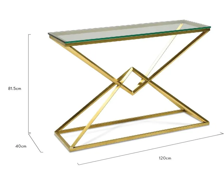 1.2m Glass Console Table - Gold Base