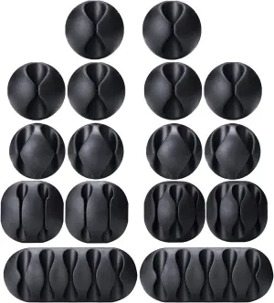 16-Pack Black Cable Organizer Clips for Home & Office