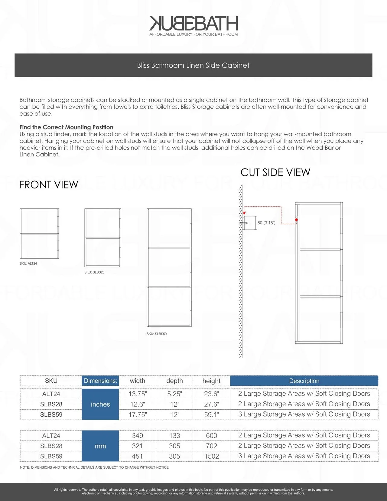 24" High Bathroom Linen Side Cabinets, BUTTERNUT