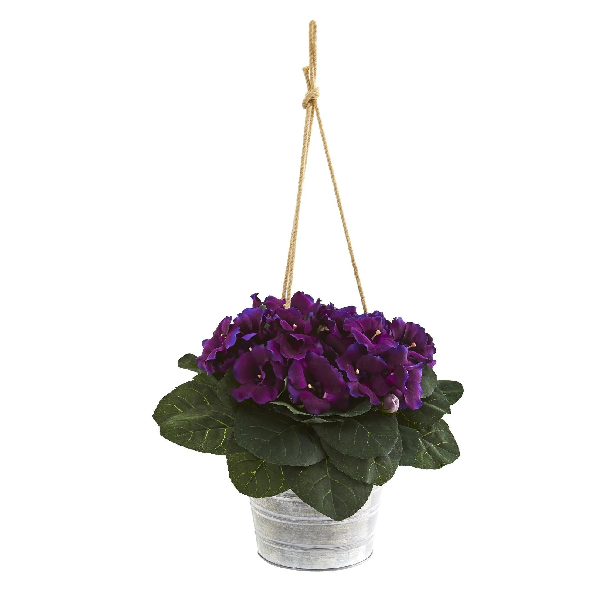 25” Gloxinia Artificial Plant in Hanging Metal Bucket