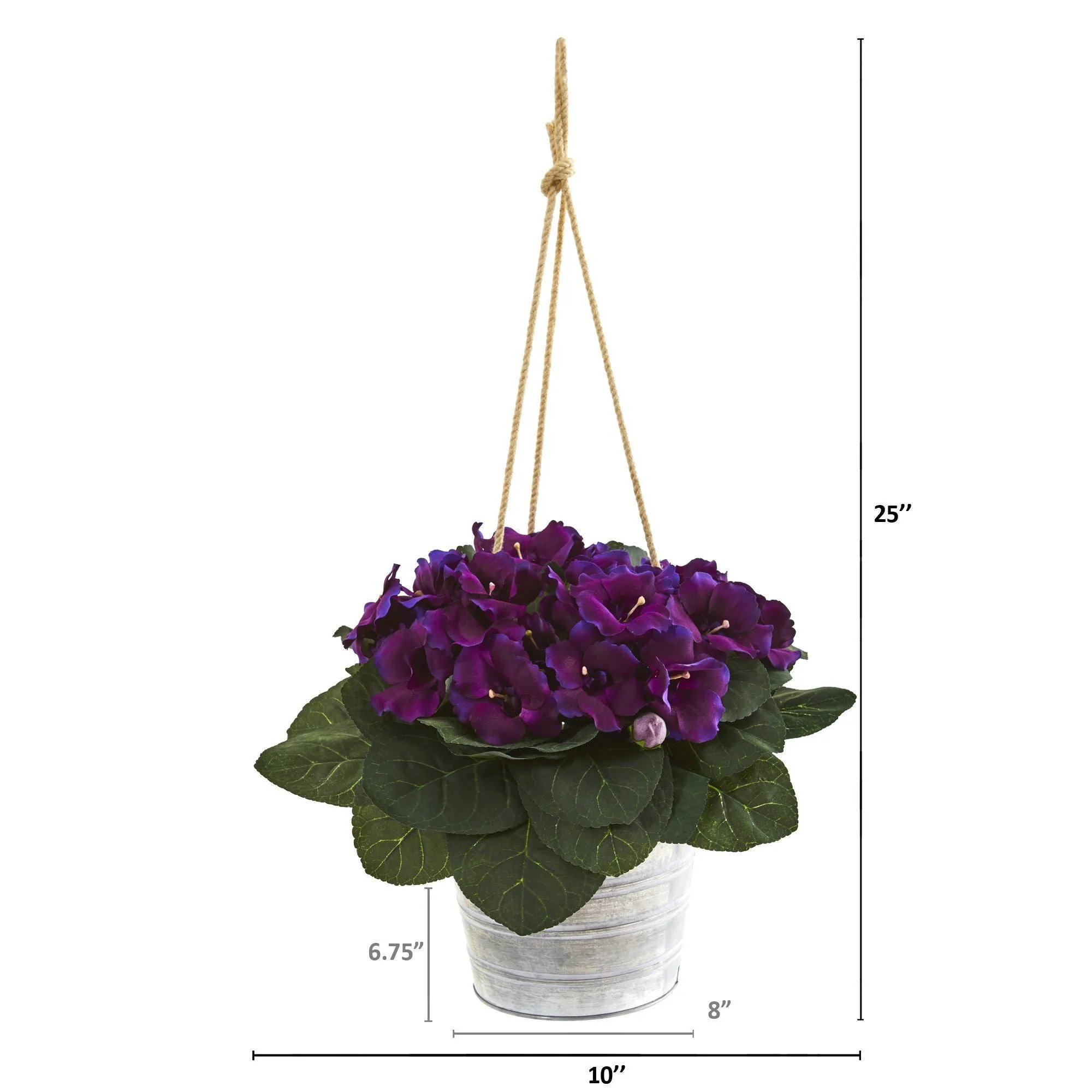 25” Gloxinia Artificial Plant in Hanging Metal Bucket
