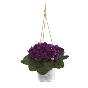 25” Gloxinia Artificial Plant in Hanging Metal Bucket