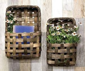 2/Set, Aged Tobacco Wall Pocket Baskets
