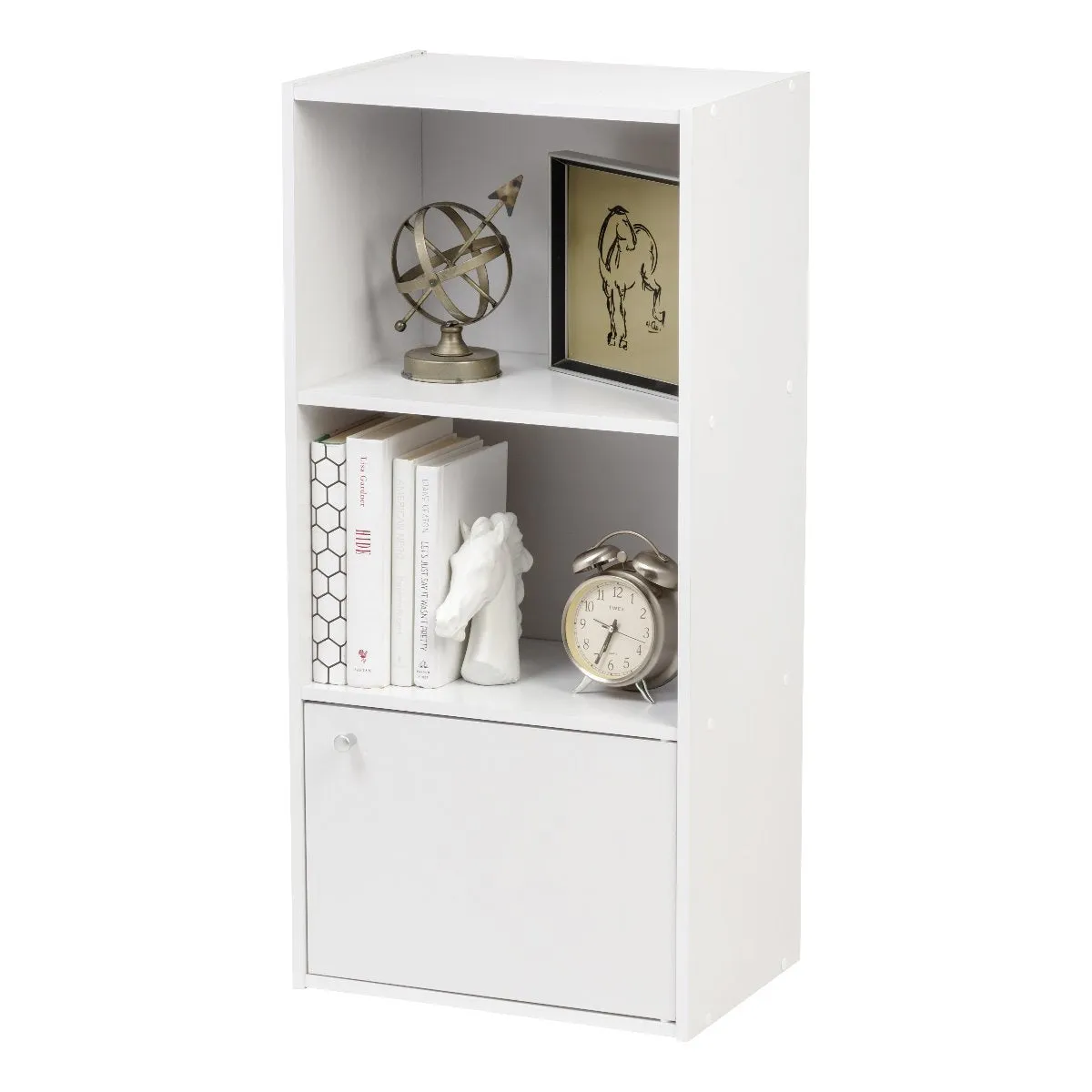 3-Tier Wood Storage Shelf with Door, White