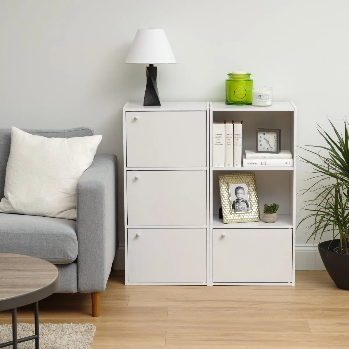 3-Tier Wood Storage Shelf with Door, White