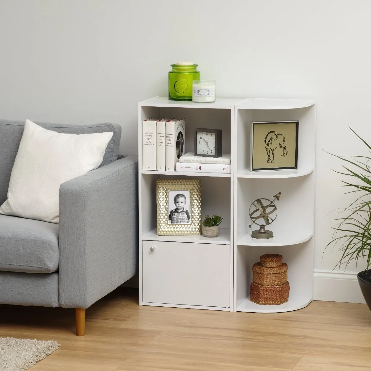 3-Tier Wood Storage Shelf with Door, White