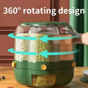 Id suggest optimizing the title of the e-commerce product to enhance its appeal: Premium 360° Rotating Grains Food Dispenser.