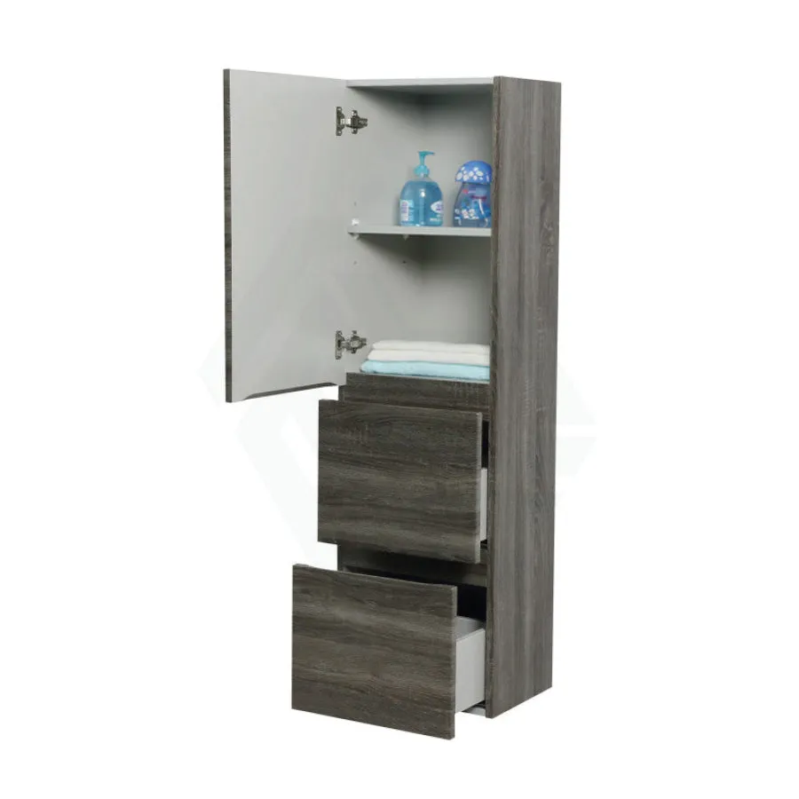 400Lx300Wx1350Hmm Berge Wall Hung Bathroom Cabinet Tall Boy DARK Grey Wood Grain PVC Filmed