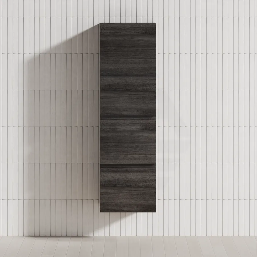 400Lx300Wx1350Hmm Berge Wall Hung Bathroom Cabinet Tall Boy DARK Grey Wood Grain PVC Filmed
