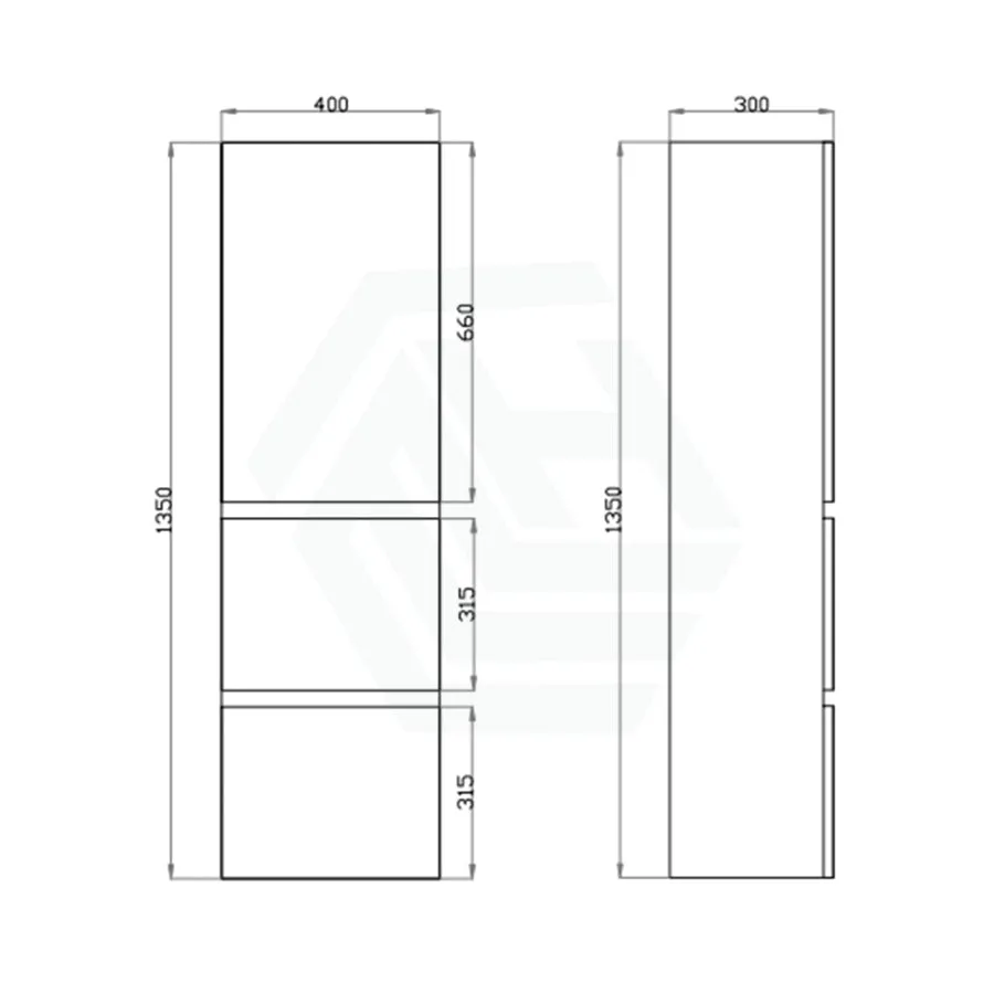 400Lx300Wx1350Hmm Berge Wall Hung Bathroom Cabinet Tall Boy DARK Grey Wood Grain PVC Filmed