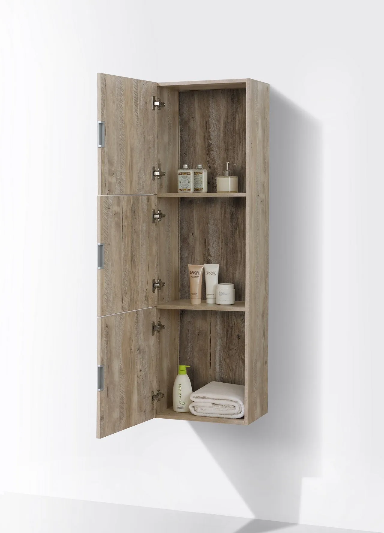 59" High Bathroom Linen Side Cabinets, Nature Wood