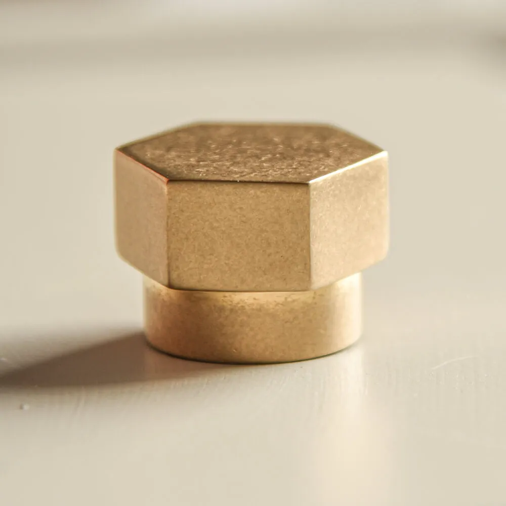 Aged Brass Hex Cabinet Knob