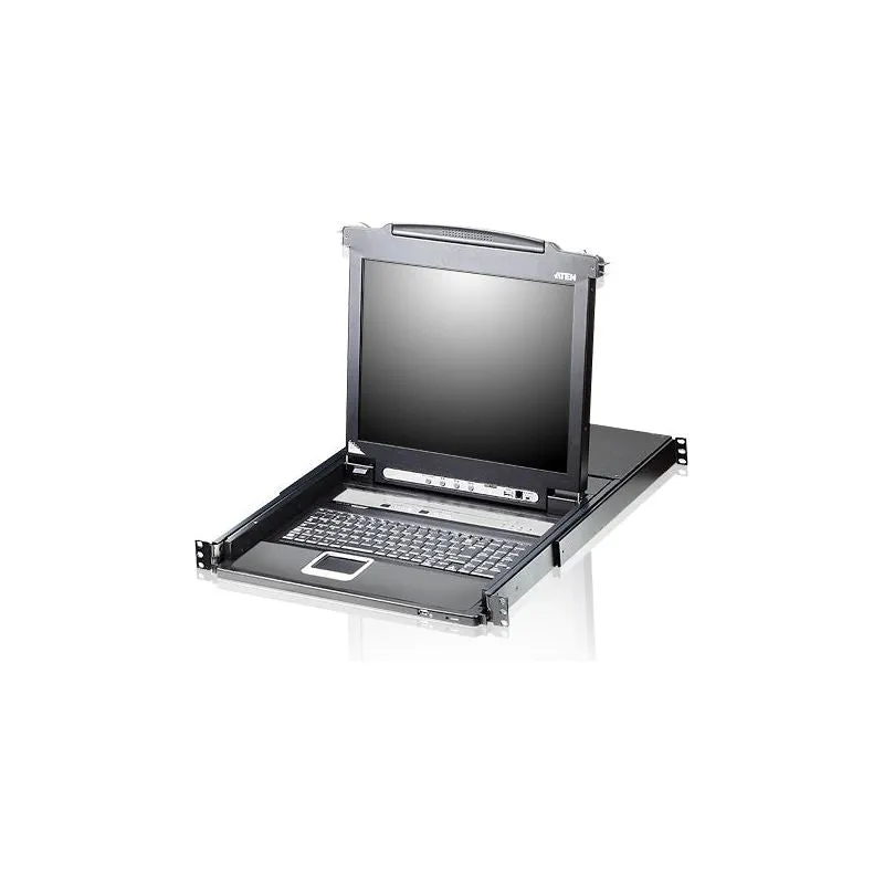Aten Rackmount KVM Switch Single Rail 8 Port VGA PS/2-USB w/ 19' LCD Display, 2x Custom KVM Cables, 1280x1024@75hz Display, LED Illumination