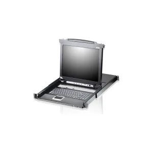 Aten Rackmount KVM Switch Single Rail 8 Port VGA PS/2-USB w/ 19' LCD Display, 2x Custom KVM Cables, 1280x1024@75hz Display, LED Illumination