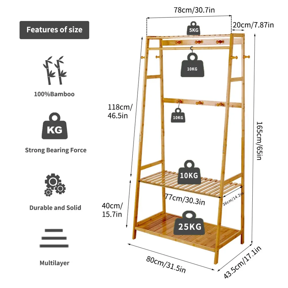 Bamboo Garment Rack Shelf Shoe Storage