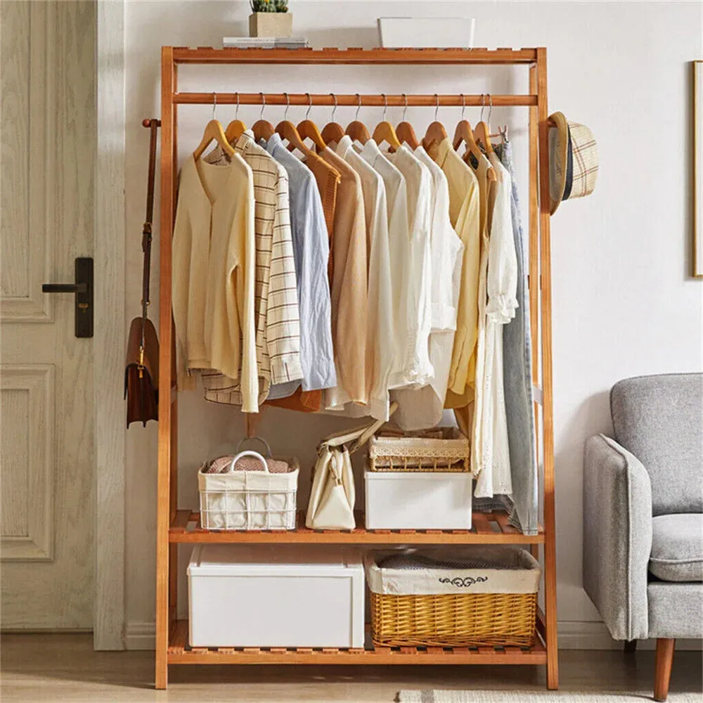 Bamboo Garment Rack Shelf Shoe Storage