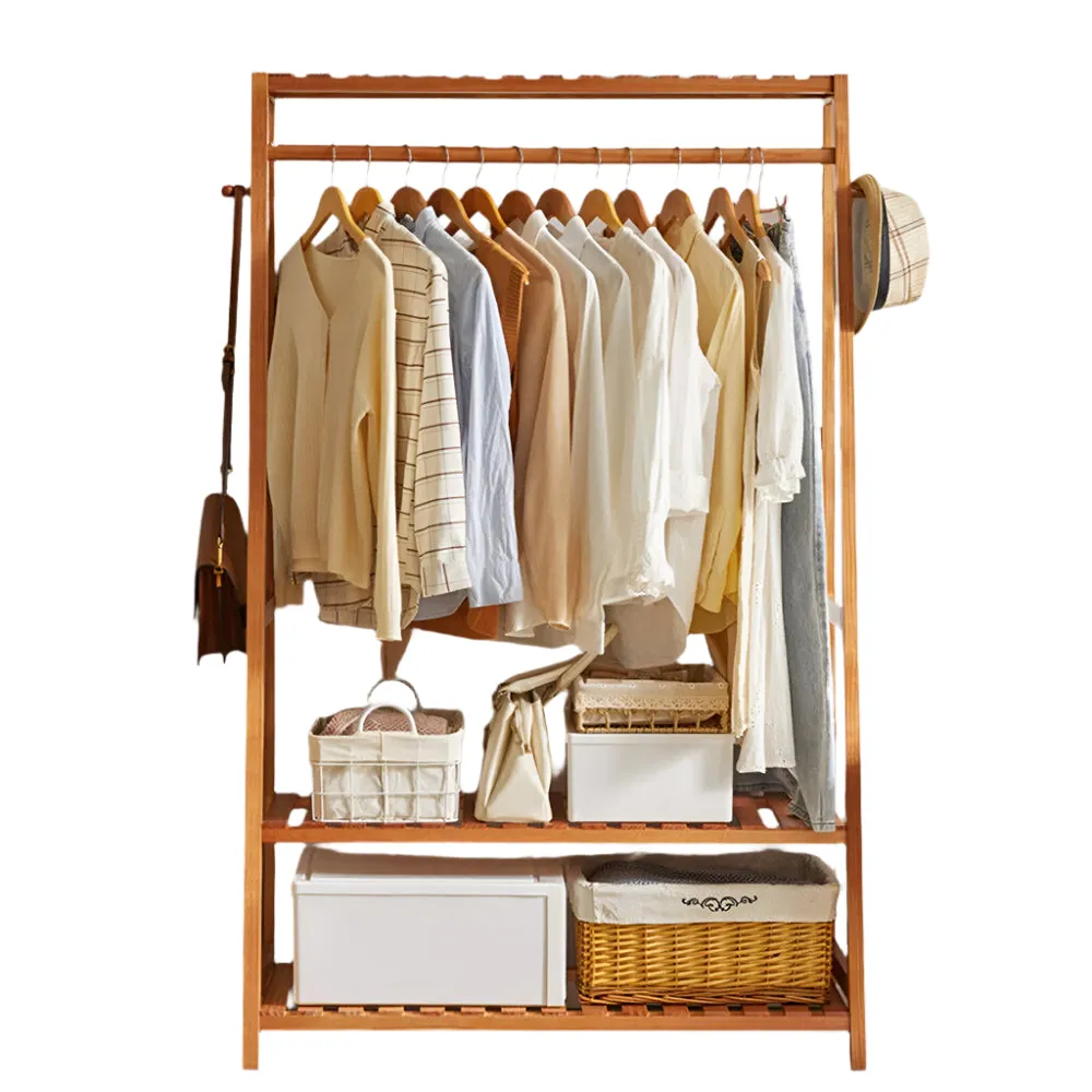 Bamboo Garment Rack Shelf Shoe Storage