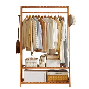 Bamboo Garment Rack Shelf Shoe Storage