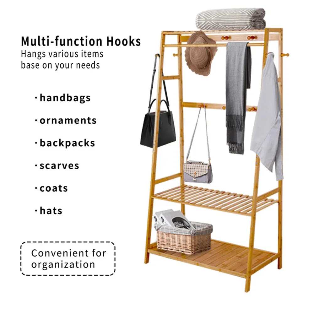 Bamboo Garment Rack Shelf Shoe Storage
