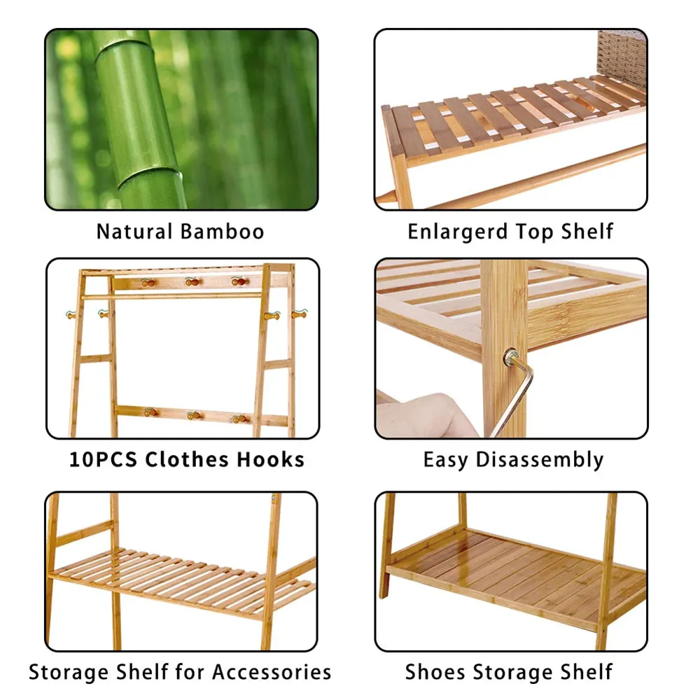 Bamboo Garment Rack Shelf Shoe Storage