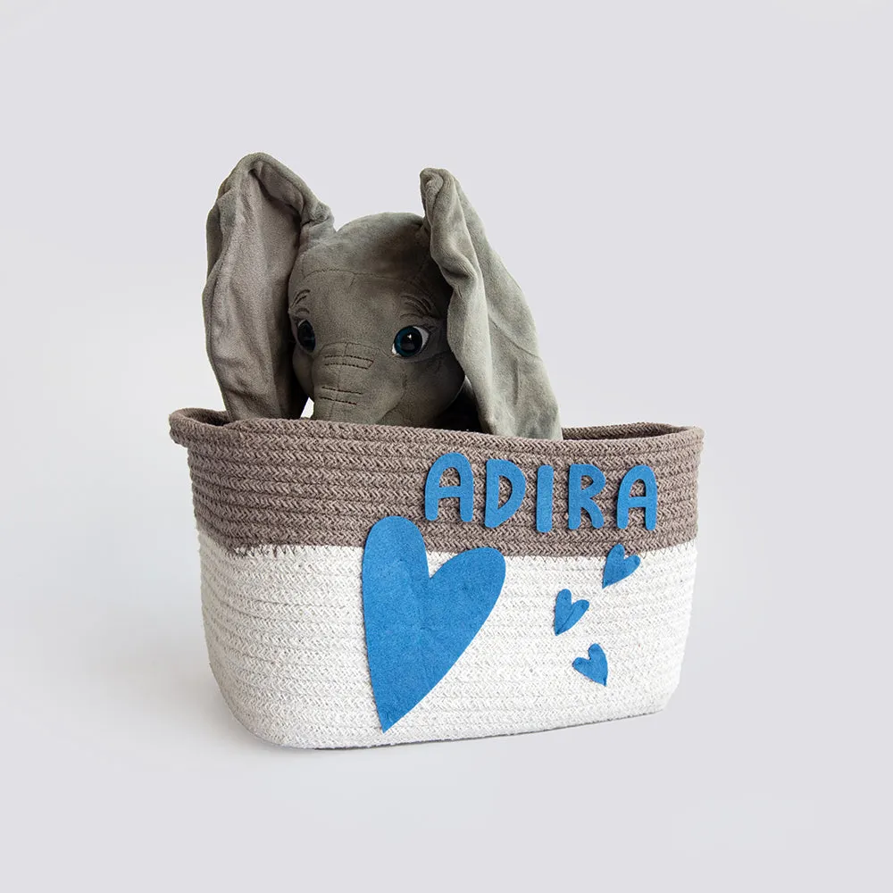 Doodle Hearts- Cotton Rope Basket (Blue - Individual/ Set Of 2)