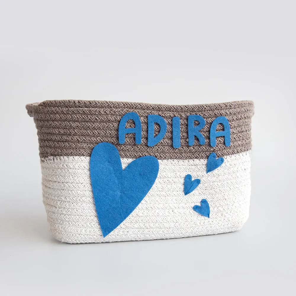 Doodle Hearts- Cotton Rope Basket (Blue - Individual/ Set Of 2)