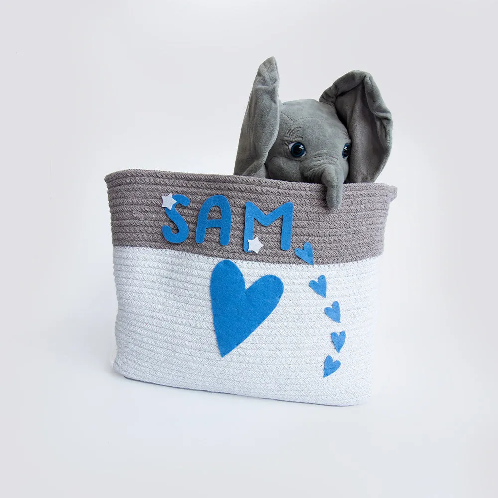 Doodle Hearts- Cotton Rope Basket (Blue - Individual/ Set Of 2)