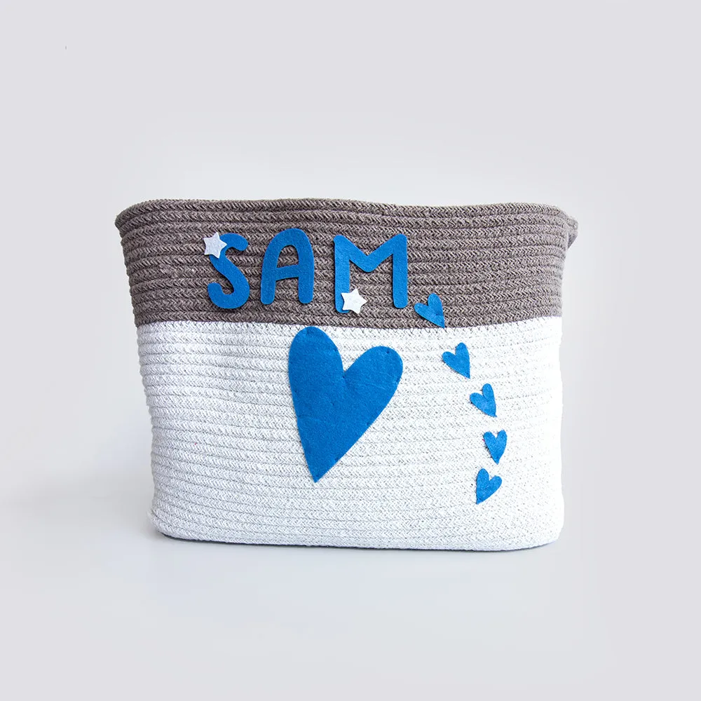 Doodle Hearts- Cotton Rope Basket (Blue - Individual/ Set Of 2)