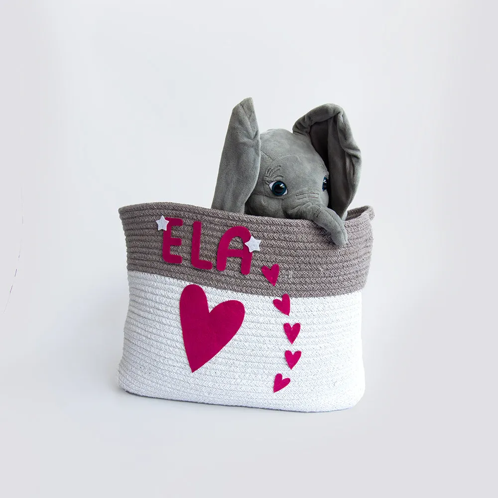 Doodle Hearts- Cotton Rope Basket (Pink-Individual/ Set Of 2)