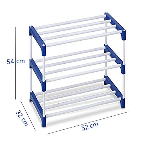 Ebee 6 Pair Metal Shoe Stand (Blue, 3 Shelves)