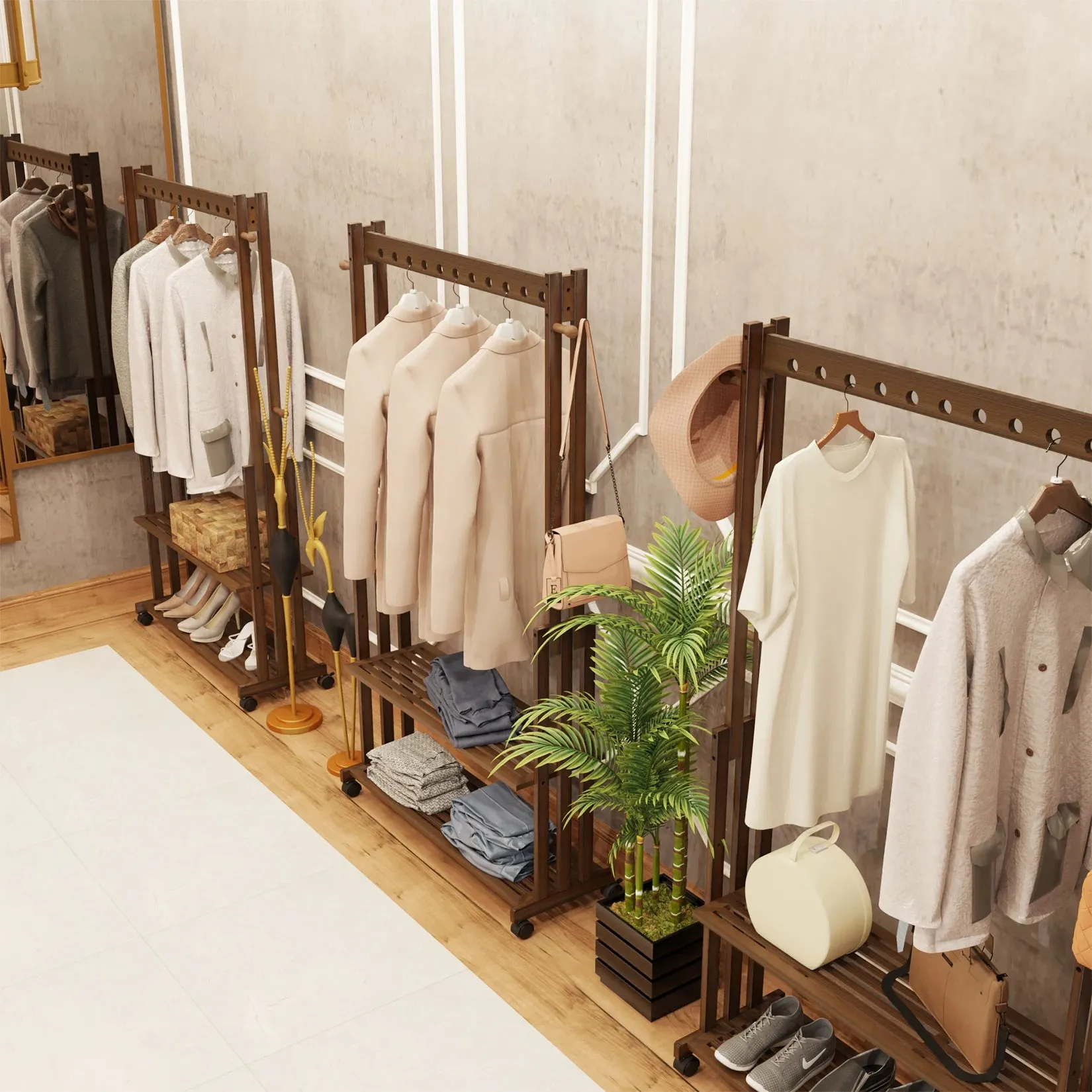 Entryway Hall Tree Coat Stand Shoe Shelves