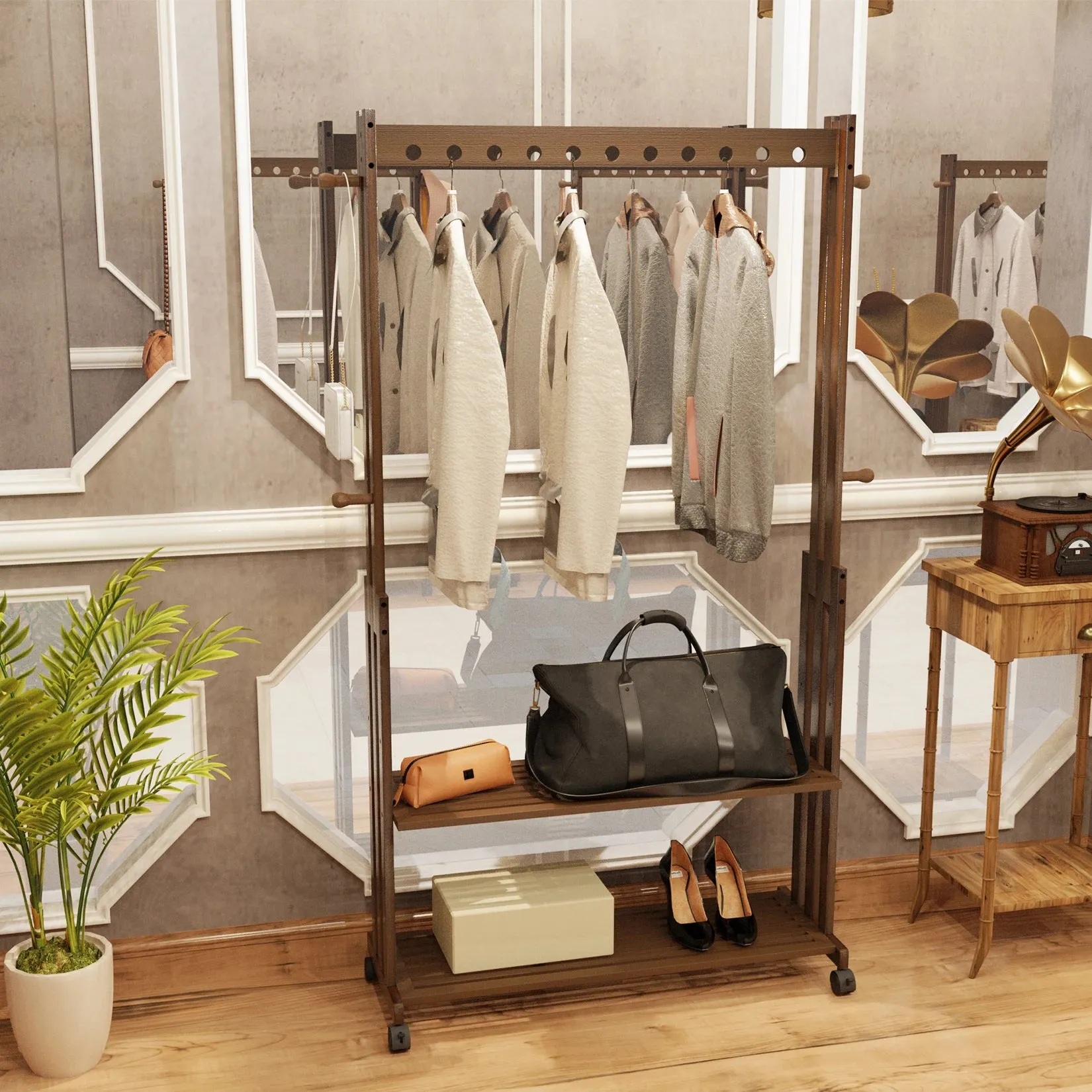 Entryway Hall Tree Coat Stand Shoe Shelves
