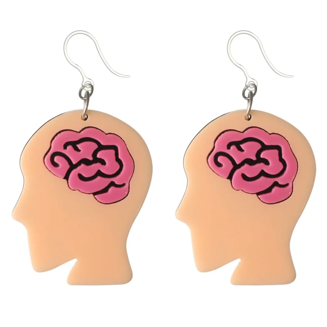 Exaggerated Brain Dangles Hypoallergenic Earrings for Sensitive Ears Made with Plastic Posts