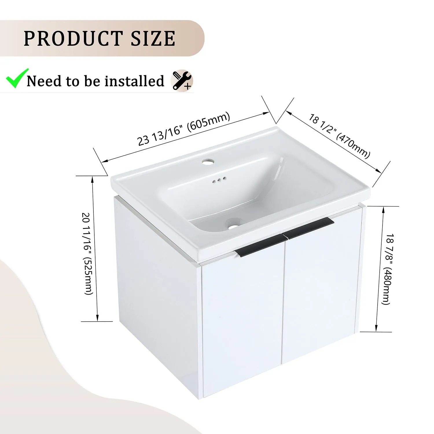 Giving Tree 24" Small Bathroom Vanity with Sink, Wall-mounted, Soft Close Doors
