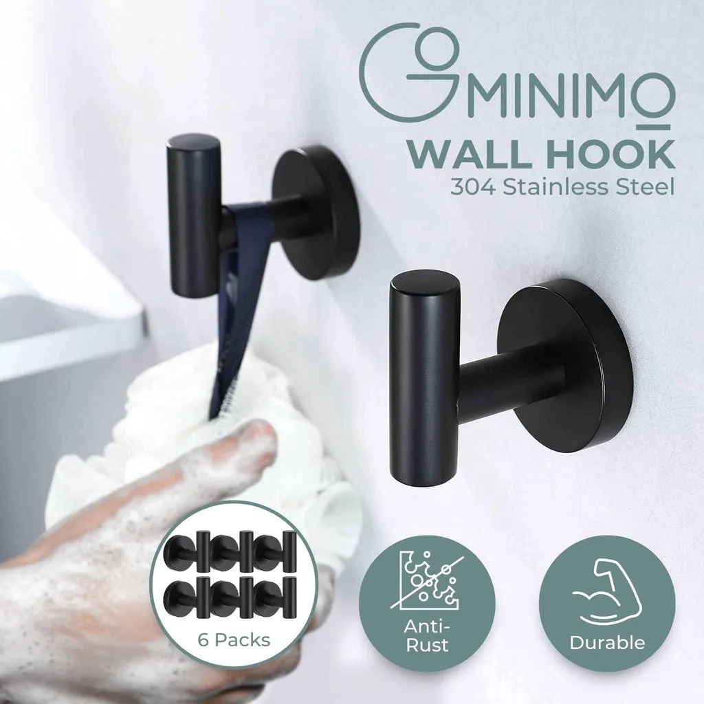 GOMINIMO T-hook Stainless Steel Wall Hook 6pcs (Black)