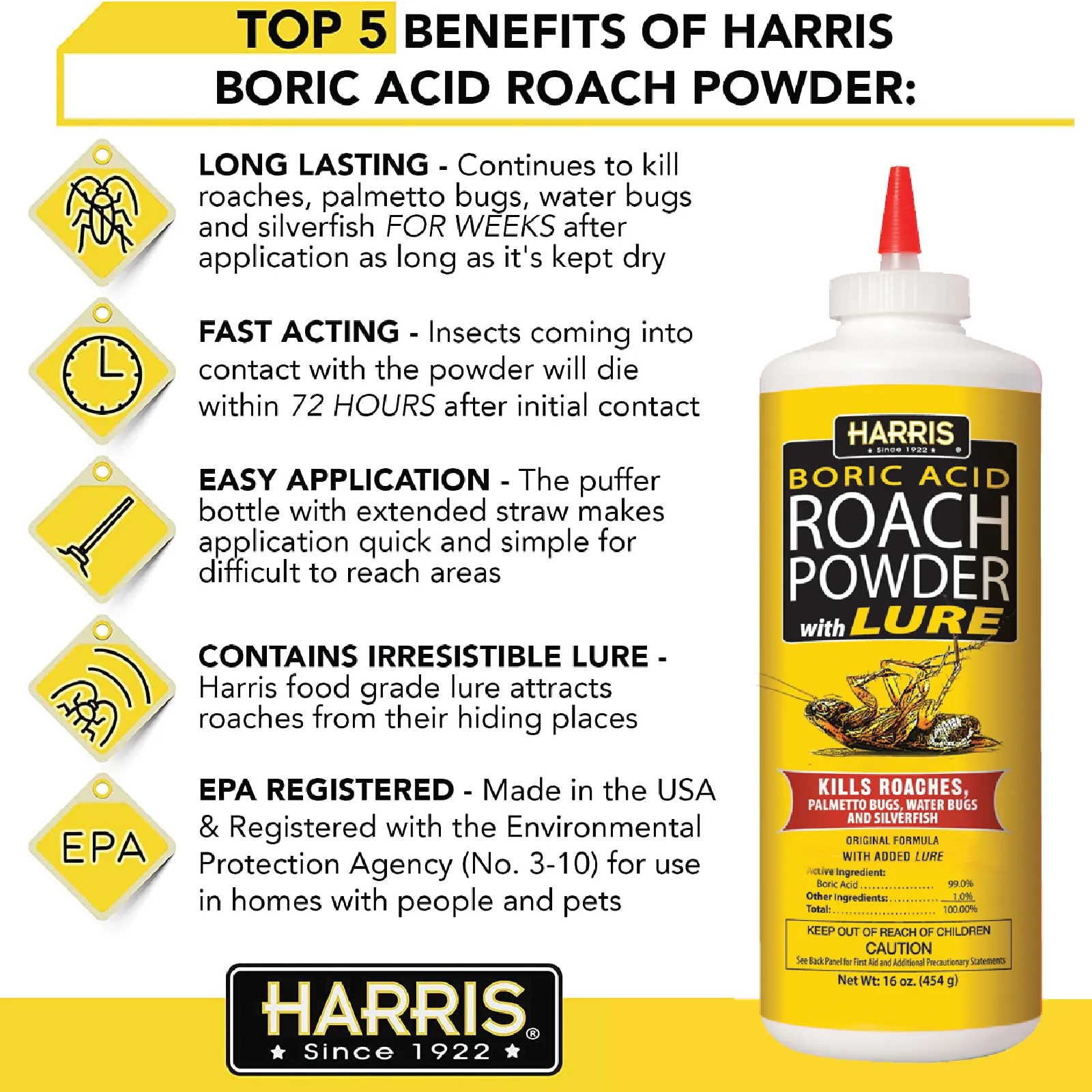 Harris Boric Acid Roach Powder with Lure