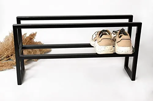 INDIAN DECOR 12502 Metal Shelf For Storing Shoes, Loft Shoe Rack, Industrial Metal Rack, Wood Shelves, metal hallway decor, Metal entryway shelf - Black