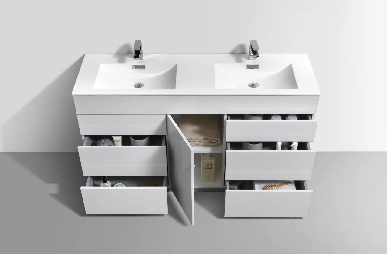 KFM60" High Gloss White, Double Sink, Floor Standing Modern Bathroom Vanity