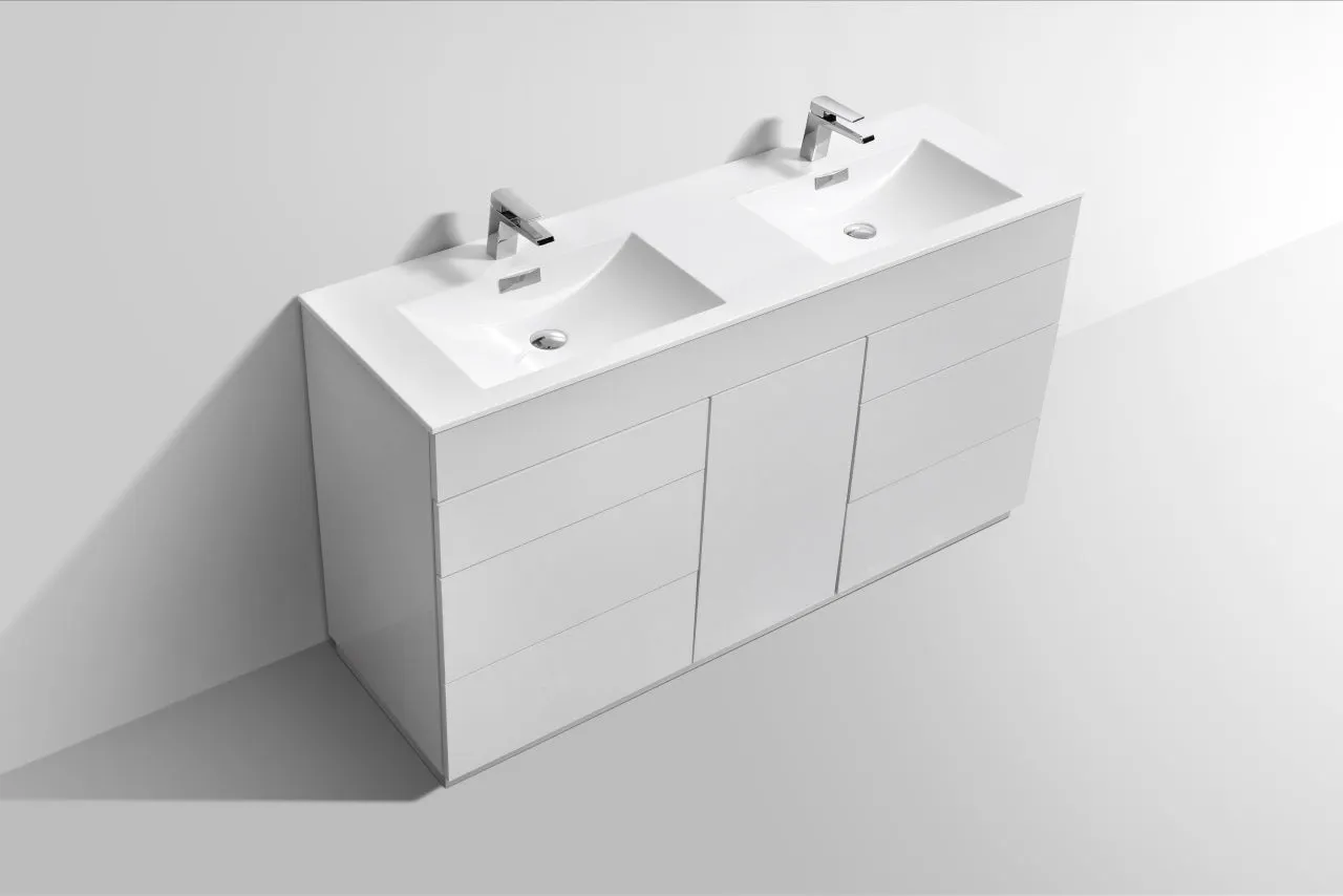 KFM60" High Gloss White, Double Sink, Floor Standing Modern Bathroom Vanity