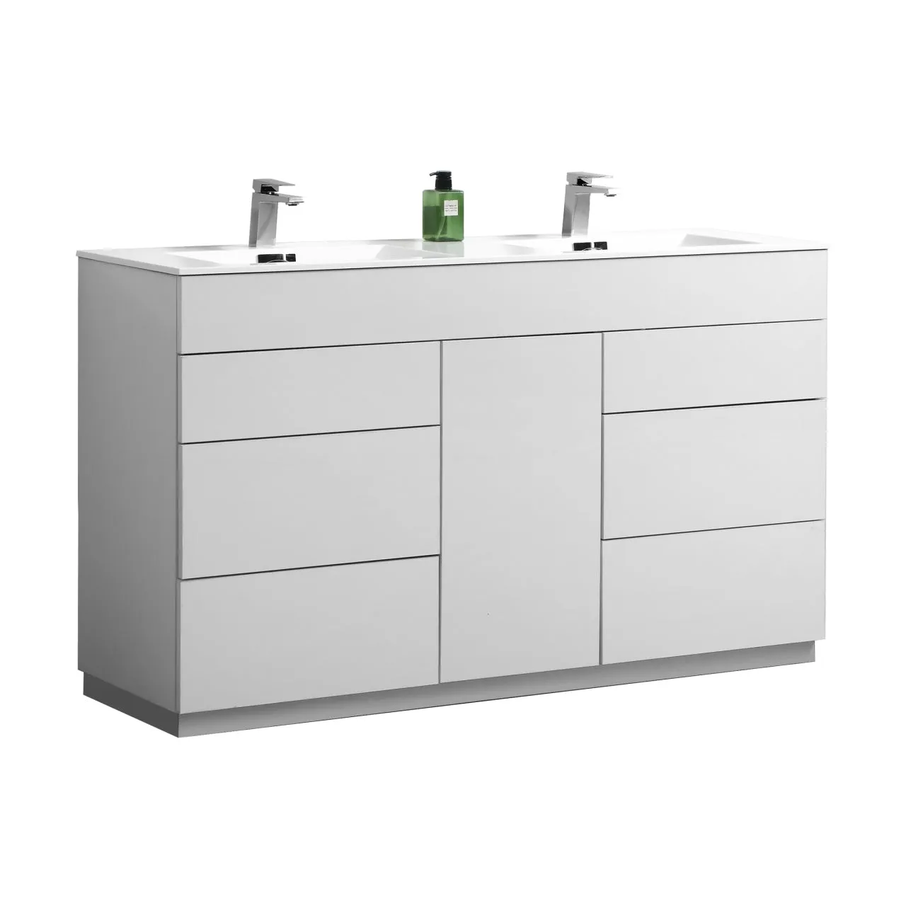 KFM60" High Gloss White, Double Sink, Floor Standing Modern Bathroom Vanity