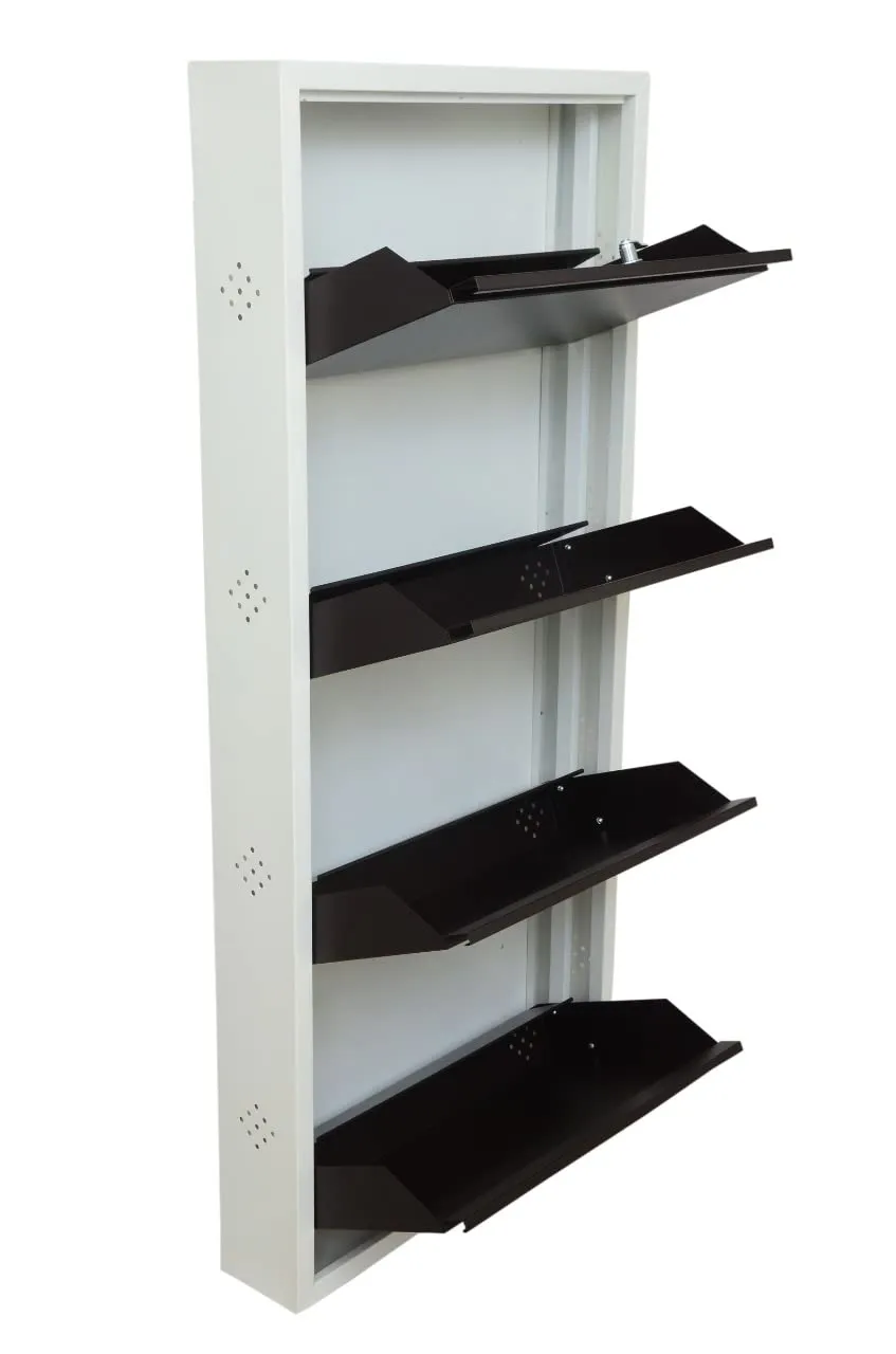 LEPOSE Shoes Racks For Home/Shoes Racks/Shoes Racks Metal With Door/Covered Shoe Racks For Home/Powder Coated Three Door Sheet/Metal Shoe Rack Wall Mounted/24Inch/Brown And White (4 Door)