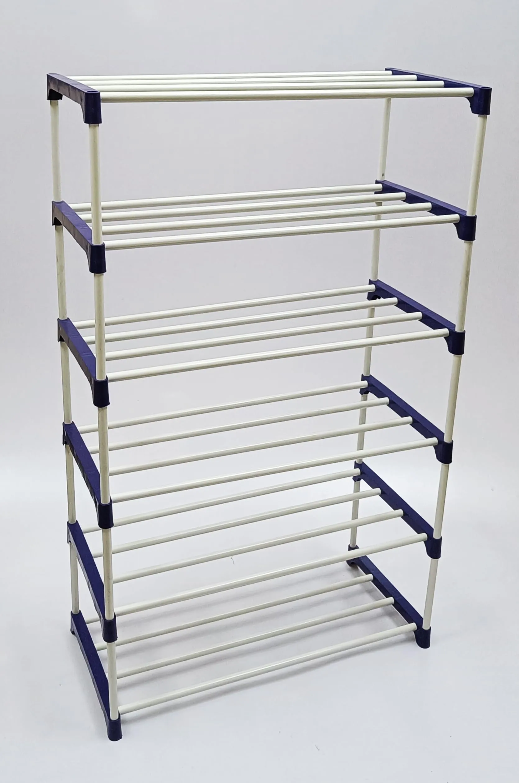 Metal Iron Shoe Rack Shoe Organizer Shoe cabinate Shoe House Book Shelf Light Weight Without Cover (6 Shelves White &Blue)
