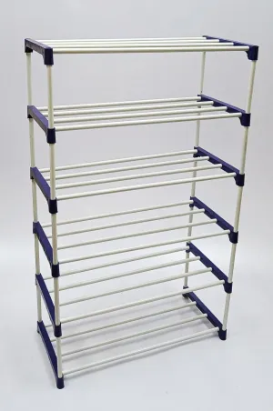Metal Iron Shoe Rack Shoe Organizer Shoe cabinate Shoe House Book Shelf Light Weight Without Cover (6 Shelves White &Blue)