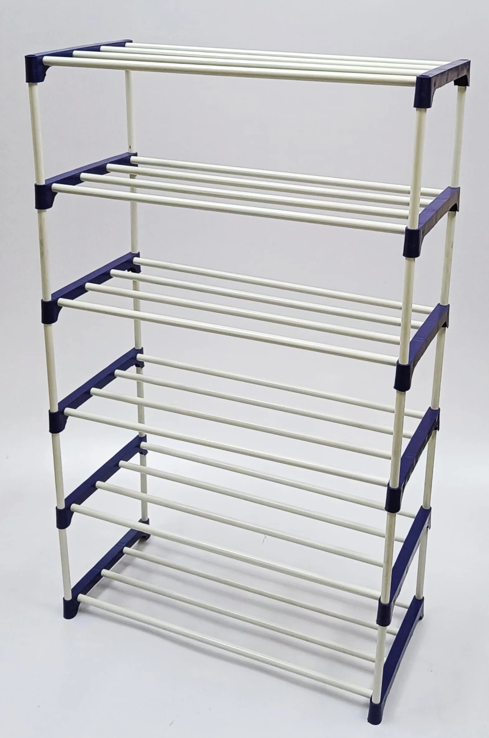 Metal Iron Shoe Rack Shoe Organizer Shoe cabinate Shoe House Book Shelf Light Weight Without Cover (6 Shelves White &Blue)