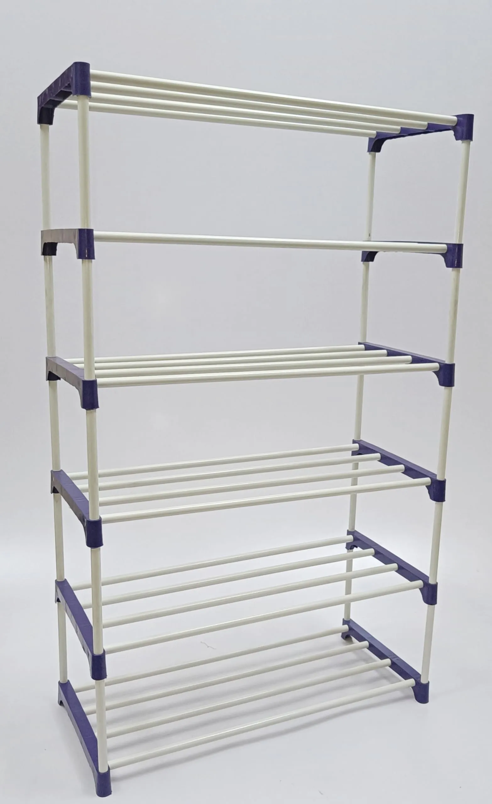 Metal Iron Shoe Rack Shoe Organizer Shoe cabinate Shoe House Book Shelf Light Weight Without Cover (6 Shelves White &Blue)