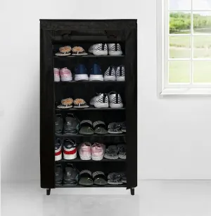 PHILOSHOP 6 Layer Shoe Rack Organizer | Multipurpose Rack Organizer for Shoe/Clothes/Books Stand Storage | Folding Storage Rack Rustproof with Non-Woven Fabric Cover (Black, Metal)