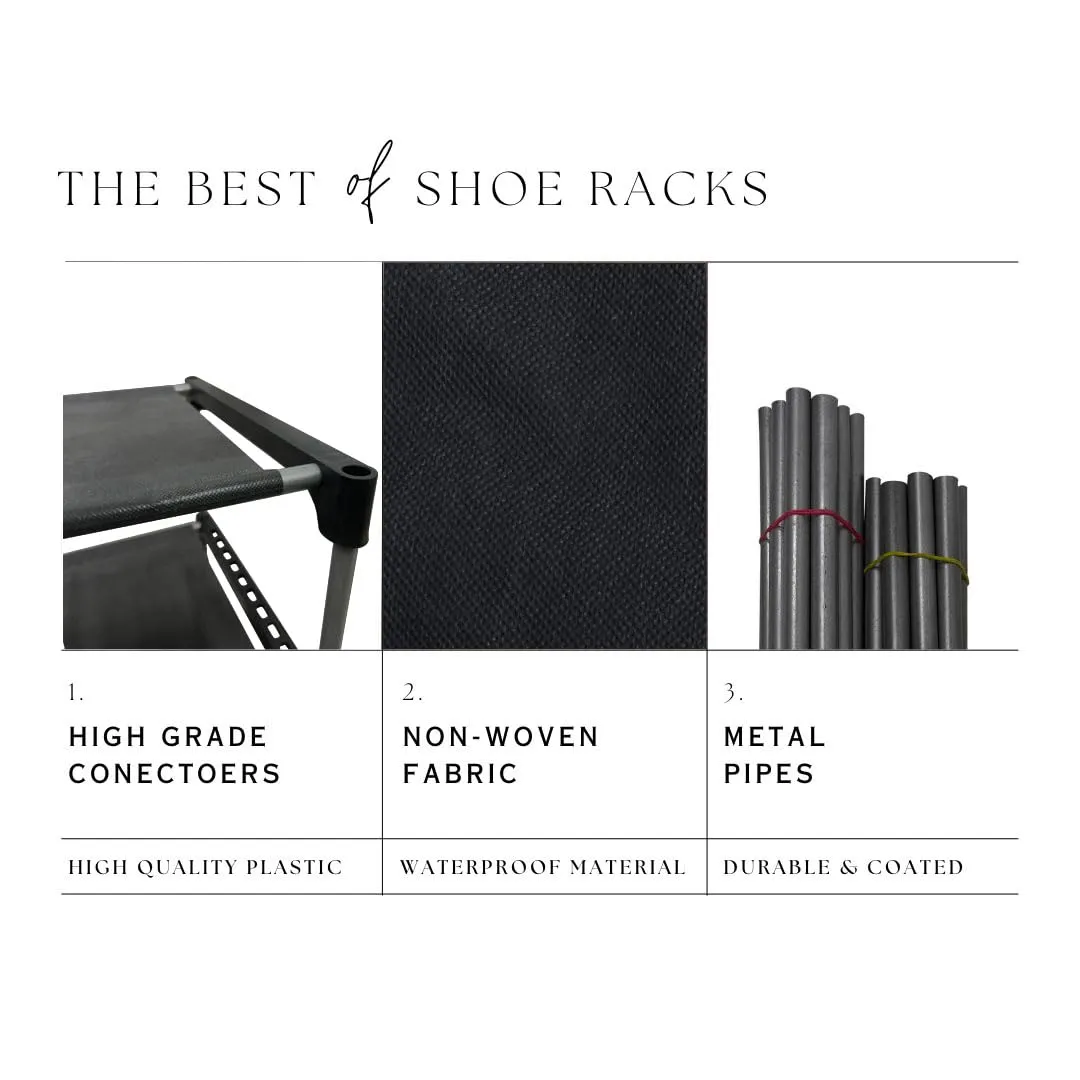 PHILOSHOP 6 Layer Shoe Rack Organizer | Multipurpose Rack Organizer for Shoe/Clothes/Books Stand Storage | Folding Storage Rack Rustproof with Non-Woven Fabric Cover (Black, Metal)