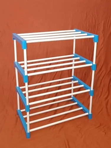Shoe Rack Metal Iron mild Steel Multy Purpose Rack White Blue Shoeb Organiser (4 Shelves 5 soot)