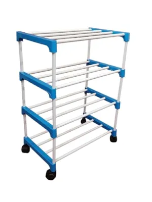 Shoe Rack Metal Iron mild Steel Multy Purpose Rack White Blue Shoeb Organiser (4 Shelves 5 soot)