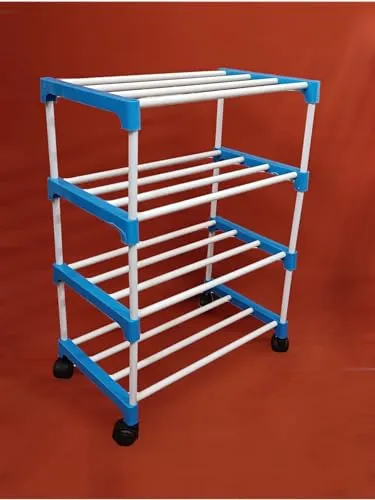 Shoe Rack Metal Iron mild Steel Multy Purpose Rack White Blue Shoeb Organiser (4 Shelves 5 soot)